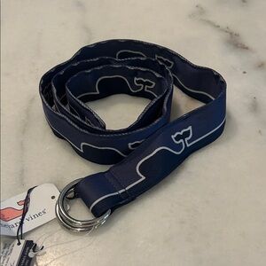 Vineyard Vines Navy Whale-Print Webbing Belt with Silver D-Rings-size large